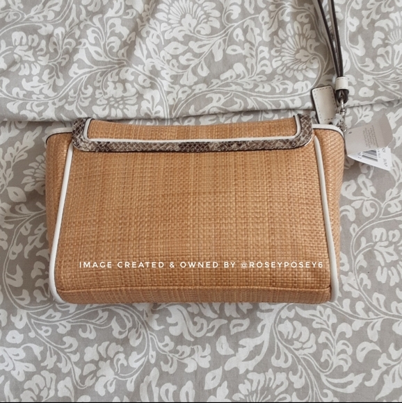 New Coach Taylor City Straw Clutch with White, & Python Embossed Trim Wristlet - Picture 3 of 8